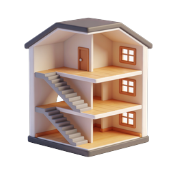 3D Dollhouse Icon - Miniature Multi-Story Home Illustration