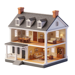 3D Dollhouse Model Icon - Detailed Cutaway House