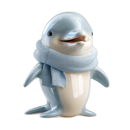 Cute Dolphin with Scarf 3D Icon - Adorable Marine Character