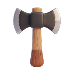 Double-Sided Axe Hammer 3D Icon with Wooden Handle