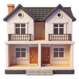 Double House 3D Icon | Clay Style Residential Building