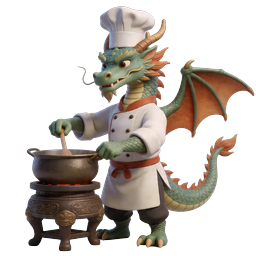 Cute Dragon Chef Cooking - 3D Rendered Icon