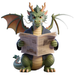 Cute Dragon Reading Newspaper 3D Icon