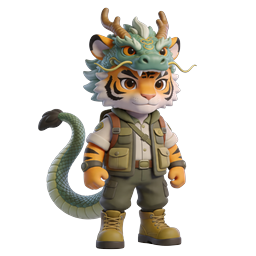 Icône de personnage 3D : explorateur dragon-tigre