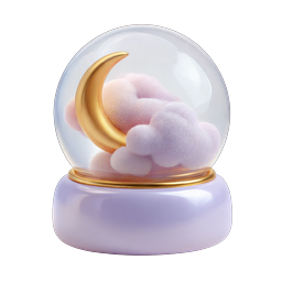 Dreamy Snow Globe Icon with Moon and Fluffy Clouds