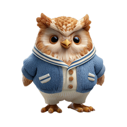 Cute Dressed Owl Character in Blue Cardigan | Clay Icon