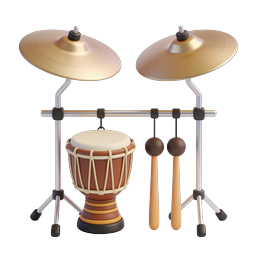 3D Drum Kit Icon - Cymbals & Djembe Percussion