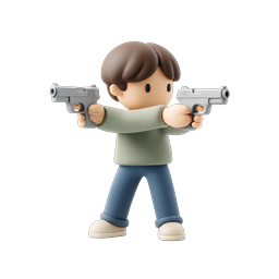 Dual Pistol Character 3D Icon | Action Hero Gaming Mascot