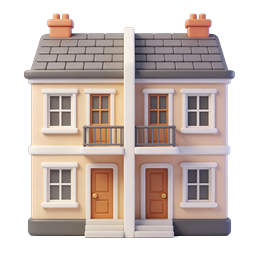Duplex House Icon - 3D Clay Style Residential Building