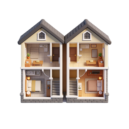 Duplex House Cutaway 3D Isometric Icon for Real Estate