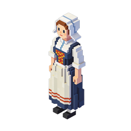 Ícone 3D voxel de garota holandesa - traje folclórico tradicional