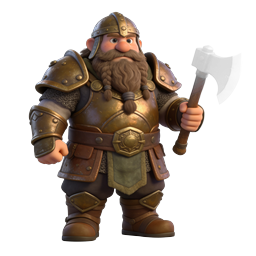 Dwarf Warrior with Battle Axe - 3D Fantasy Character Icon