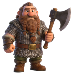 Dwarf Warrior with Battle Axe - 3D Fantasy Character Icon