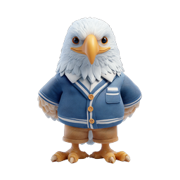 Cute Bald Eagle Character in Blue Cardigan 3D Icon