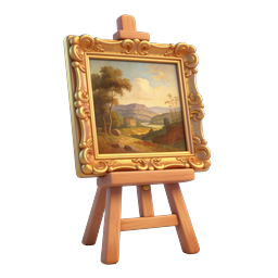 Easel with Ornate Gold Frame Landscape Painting Icon