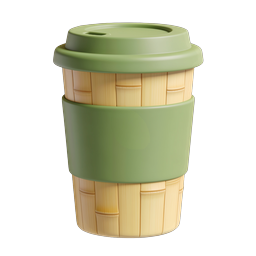 Eco Bamboo Coffee Cup 3D Icon - Sustainable Design