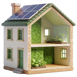 Eco-Friendly Sustainable House with Solar Panels Icon