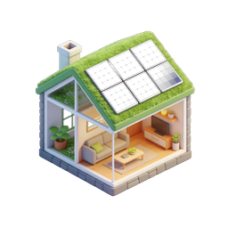 Eco-Friendly House with Solar Panels 3D Icon