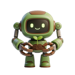 Eco-Friendly Robot Holding Plant Sprout - 3D Icon