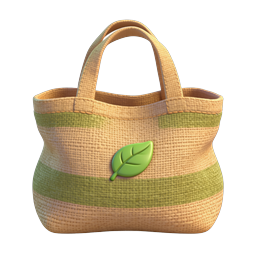Eco-Friendly Woven Tote Bag with Green Leaf Emblem Icon
