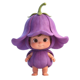 Adorable Eggplant Baby Costume 3D Icon - Cute Vegetable Character