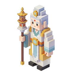 Elder Healer Voxel Character Icon | Isometric 3D Art