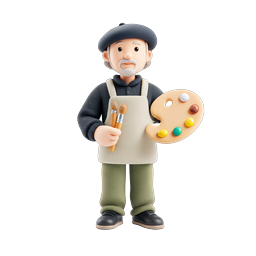Elderly Artist Painter 3D Clay Icon with Palette