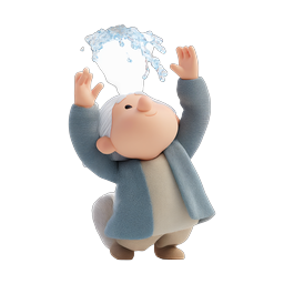 Joyful Elderly Character Playing With Water Splash 3D Icon