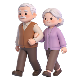 Charming Elderly Couple Walking Together 3D Icon