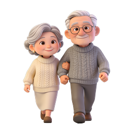 仲睦まじい高齢カップルが一緒に歩く3Dアイコン