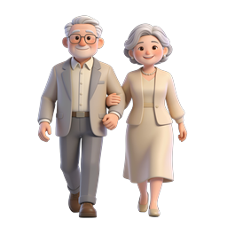 Elderly Couple Walking Together 3D Character Icon