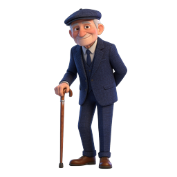 Elderly Gentleman with Cane - 3D Character Icon