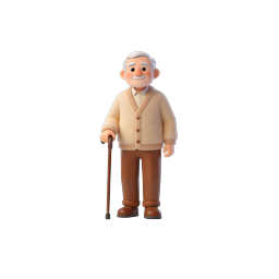 Friendly Elderly Man with Cane 3D Character Icon