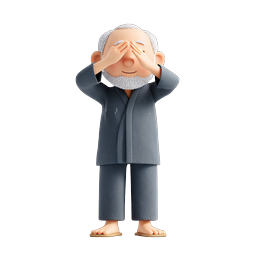 Playful Elderly Man Covering Eyes 3D Clay Icon
