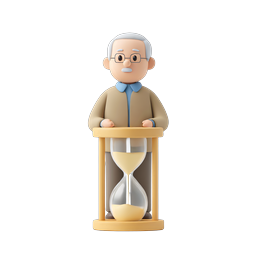 Elderly Man With Hourglass - 3D Time Icon