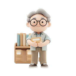 Elderly Man with Books - 3D Clay Library Character Icon