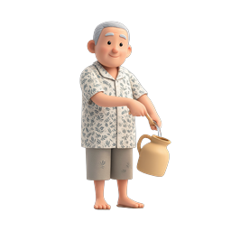 ไอคอน 3D ชายชราผู้น่ารักถือเหยือกดินเผา