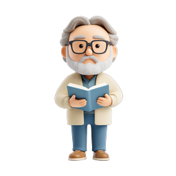 Elderly Man Reading Book 3D Character Icon