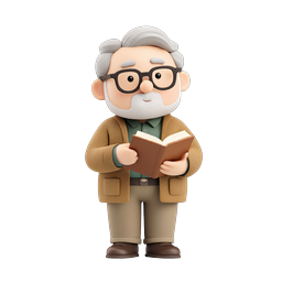 Elderly Man Reading Book - 3D Character Icon