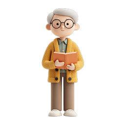 Elderly Man Reading Book - 3D Clay Character Icon