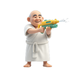 Cheerful Elderly Man With Water Gun 3D Clay Icon