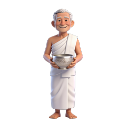 Elderly Pilgrim with Charity Bowl 3D Icon
