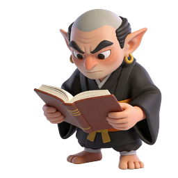 3D Elderly Scholar Reading Book Character Icon