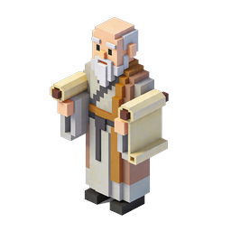 Isometric Scholar Sage with Scrolls - Voxel 3D Icon