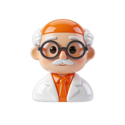 白衣を着た年配の科学者 3D キャラクターアイコン