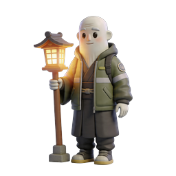 Elderly Traveler with Japanese Lantern 3D Icon