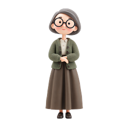 Icona personaggio 3D di donna anziana con occhiali