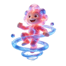 Electric Energy Baby Character 3D Icon with Lightning Power