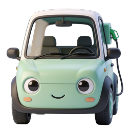 Cute Electric EV Charging Car Icon - 3D Cartoon Style
