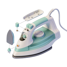 Electric Iron 3D Icon - Modern Laundry Appliance